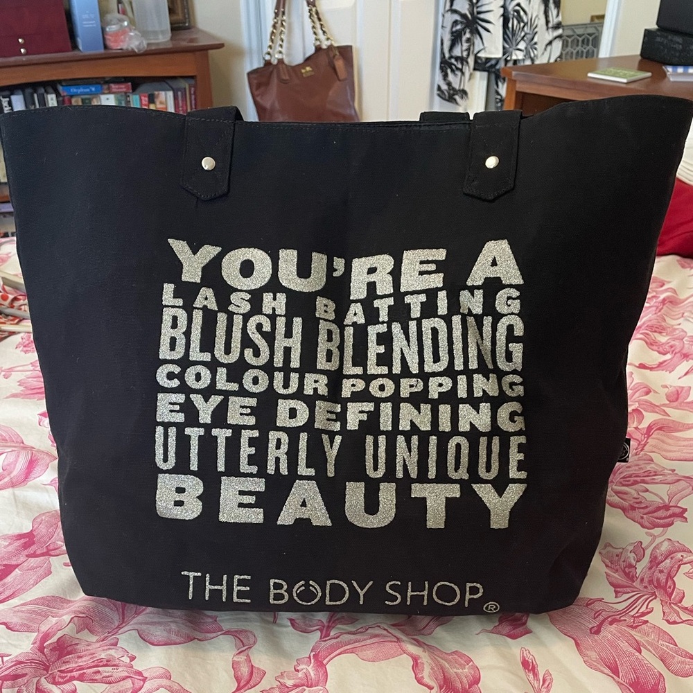 🏝️Big $9 Sale🏝️NWT - The Body Shop Canvas Tote Bag Black & Silver